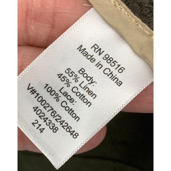 Coldwater Creek Sz 16 Olive Green Lace Trim Linen Blend Open Front Jacket Topper - Picture 6 of 8